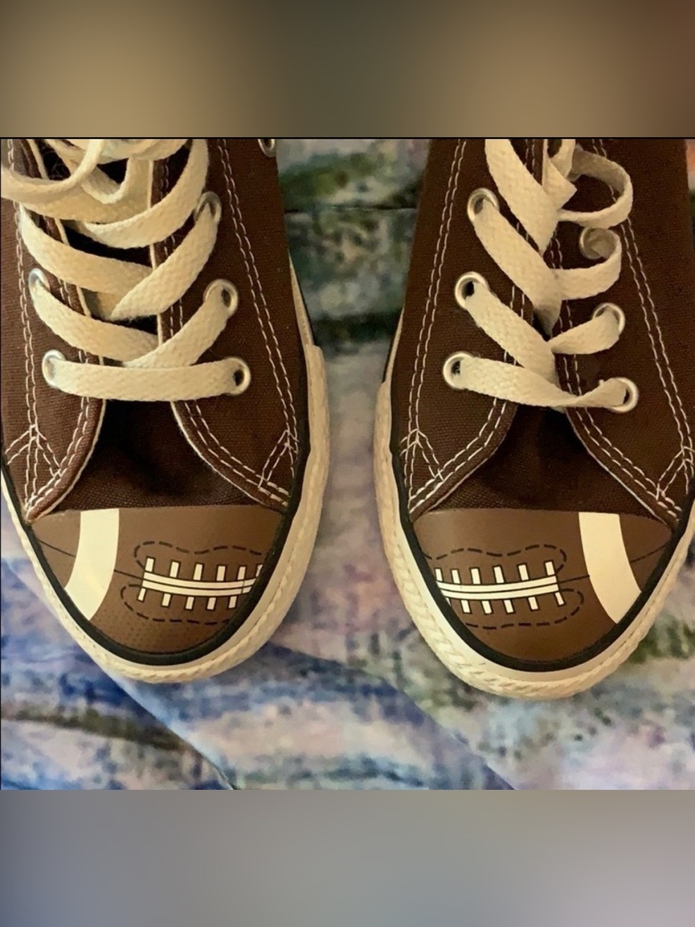 Converse Kids Brown and White Canvas Sneakers with Football Toe Graphic